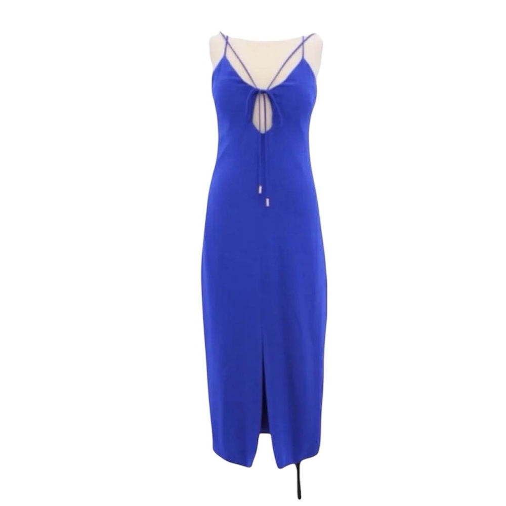 Cushnie et Ochs Silk Crepe Pencil Dress NWT 10 Cobalt Blue Lace Up Front Slit